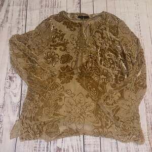 ECI New York Gold Burnout Velvet Floral Beaded Blouse XL